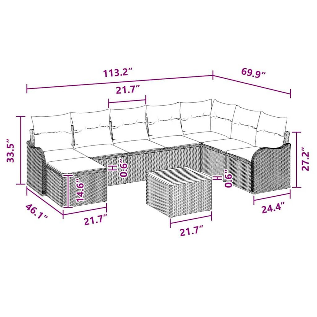 vidaXL Garden Sofa Set 9 pcs Black Poly rattan