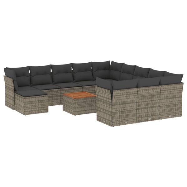 vidaXL 13 Piece Garden Sofa Set with Cushions Grey Poly Rattan