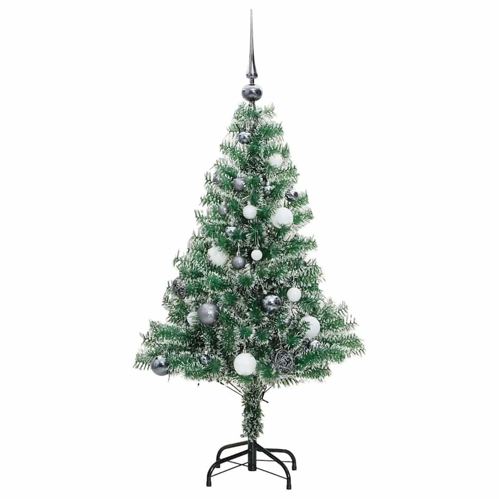vidaXL Artificial Christmas Tree 150 LEDs&Ball Set&Flocked Snow 120 cm