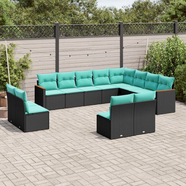 vidaXL 12 Piece Garden Sofa Set with Cushions Black Poly Rattan