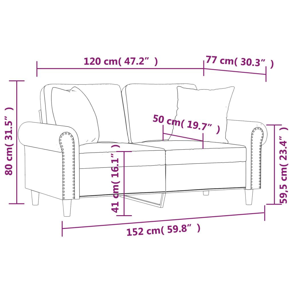 vidaXL 2-Seater Sofa with Pillows&Cushions Light Grey 120 cm Velvet