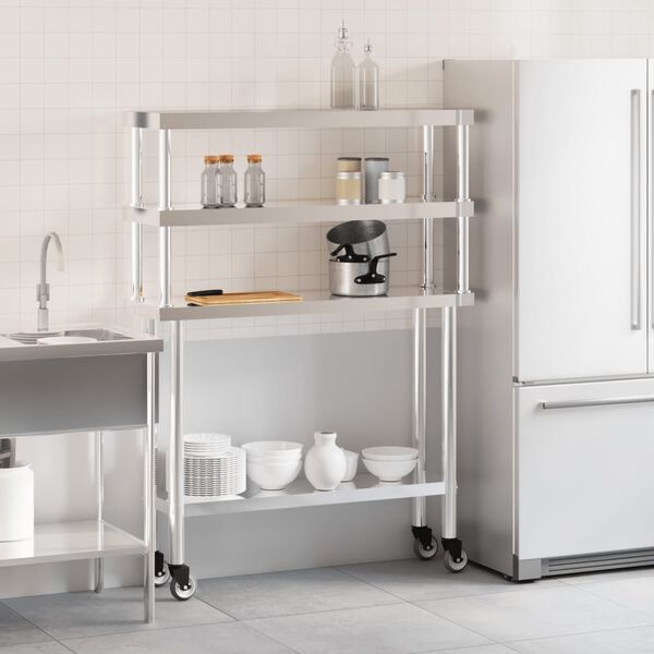 vidaXL Kitchen Work Table with Overshelf 110x30x150 cm Stainless Steel