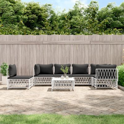 vidaXL 7 Piece Garden Lounge Set with Cushions White Steel