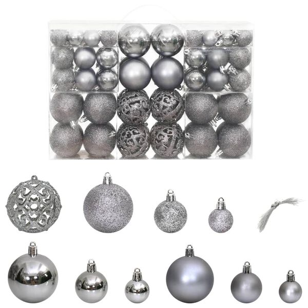 vidaXL Christmas Baubles 100 pcs Grey 3 / 4 / 6 cm