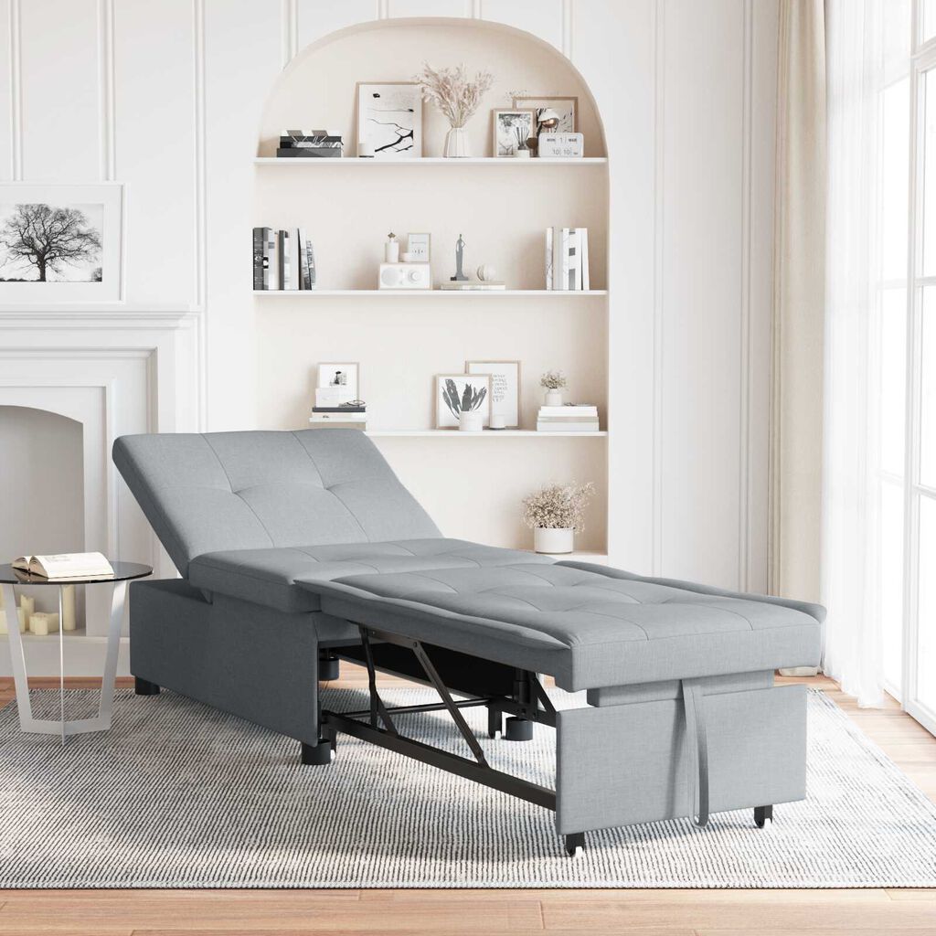 vidaXL 3-in-1 Sofa Bed - Pull-Out Design in Light Grey Fabric