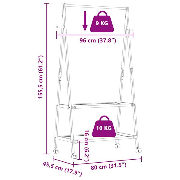 vidaXL Clothes Rack with Shelves and Wheels 96x45.5x155.5 cm Bamboo
