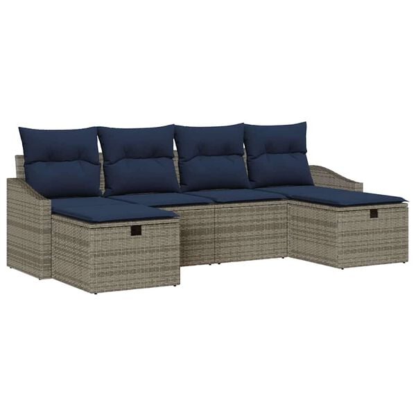 vidaXL Garden Sofa Set with Cushion 6 pcs Grey Poly rattan