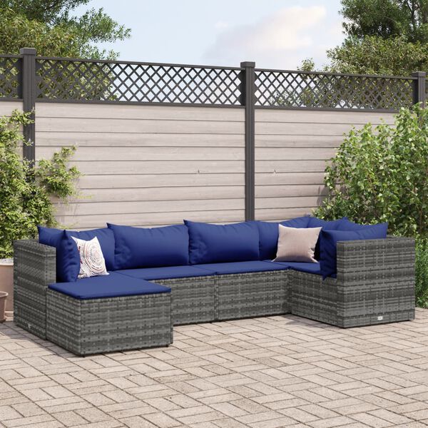 vidaXL 6 Piece Garden Lounge Set with Cushions Grey Poly Rattan