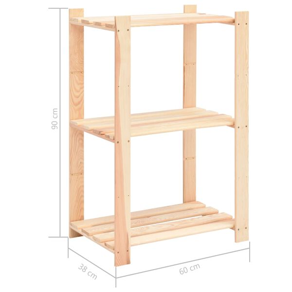 vidaXL 3-Tier Storage Rack 60x38x90 cm Solid Pinewood 150 kg