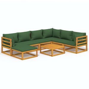 vidaXL 8 Piece Garden Lounge Set with Green Cushions Solid Wood