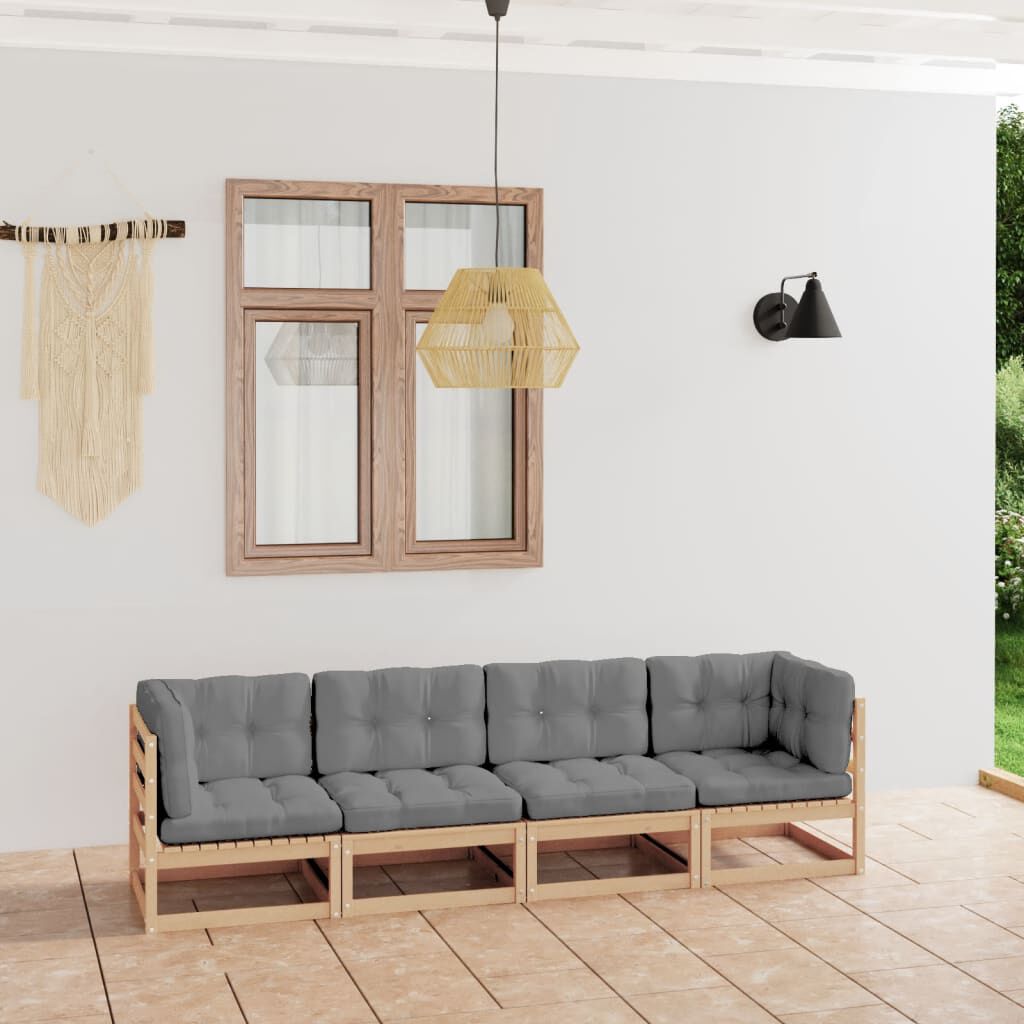 vidaXL 4-Seater Garden Sofa with Cushions Solid Pinewood