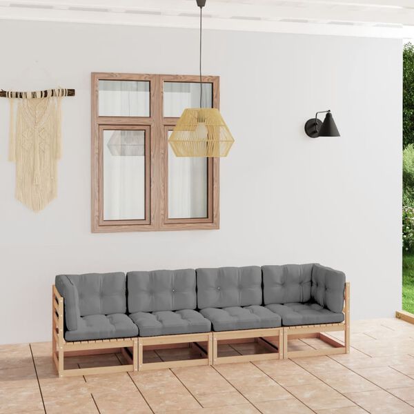 vidaXL 4-Seater Garden Sofa with Cushions Solid Pinewood