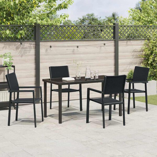 vidaXL Garden Dining Set 5 pcs Black Powder-Coated Steel