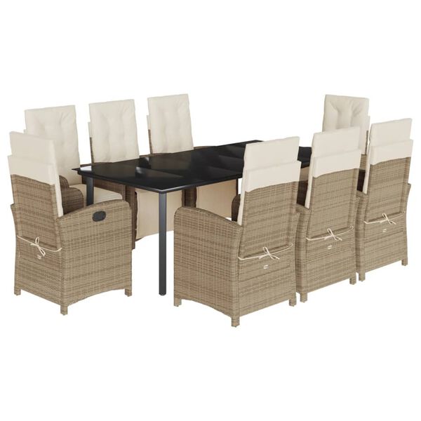 vidaXL 9 Piece Garden Dining Set with Cushions Beige Poly Rattan