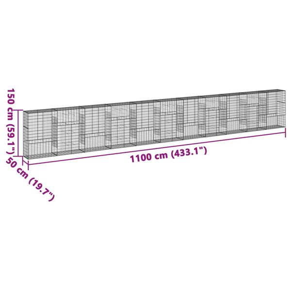 vidaXL Gabion Basket with Cover 1100x50x150 cm Galvanised Iron