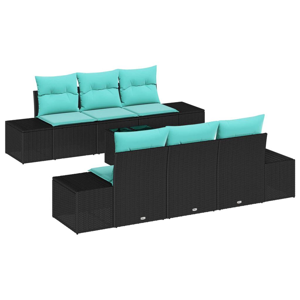 vidaXL 7 Piece Garden Sofa Set with Cushions Black Poly Rattan