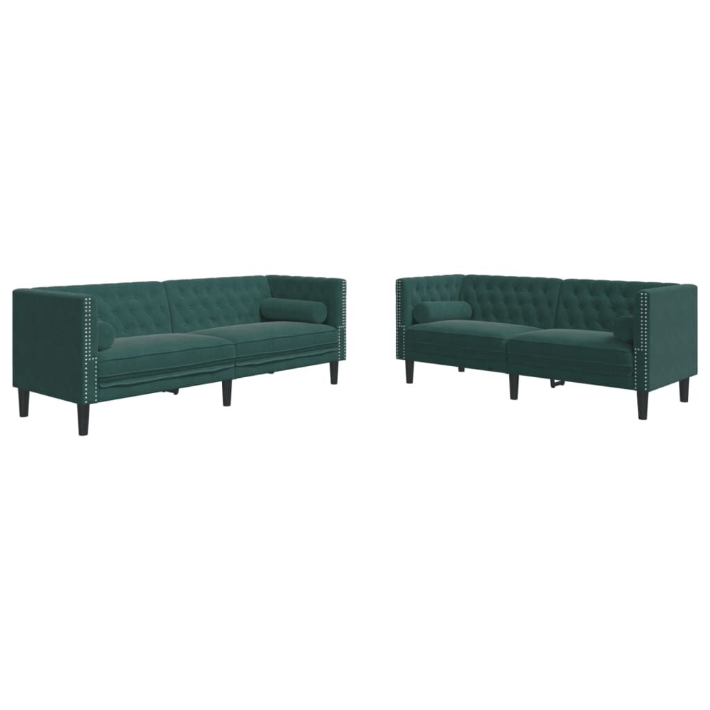vidaXL 2 Piece Chesterfield Sofa Set with Bolsters Dark Green Velvet