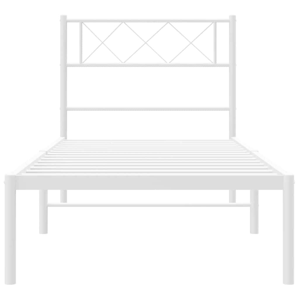 vidaXL Metal Bed Frame without Mattress with Headboard White 100x190cm