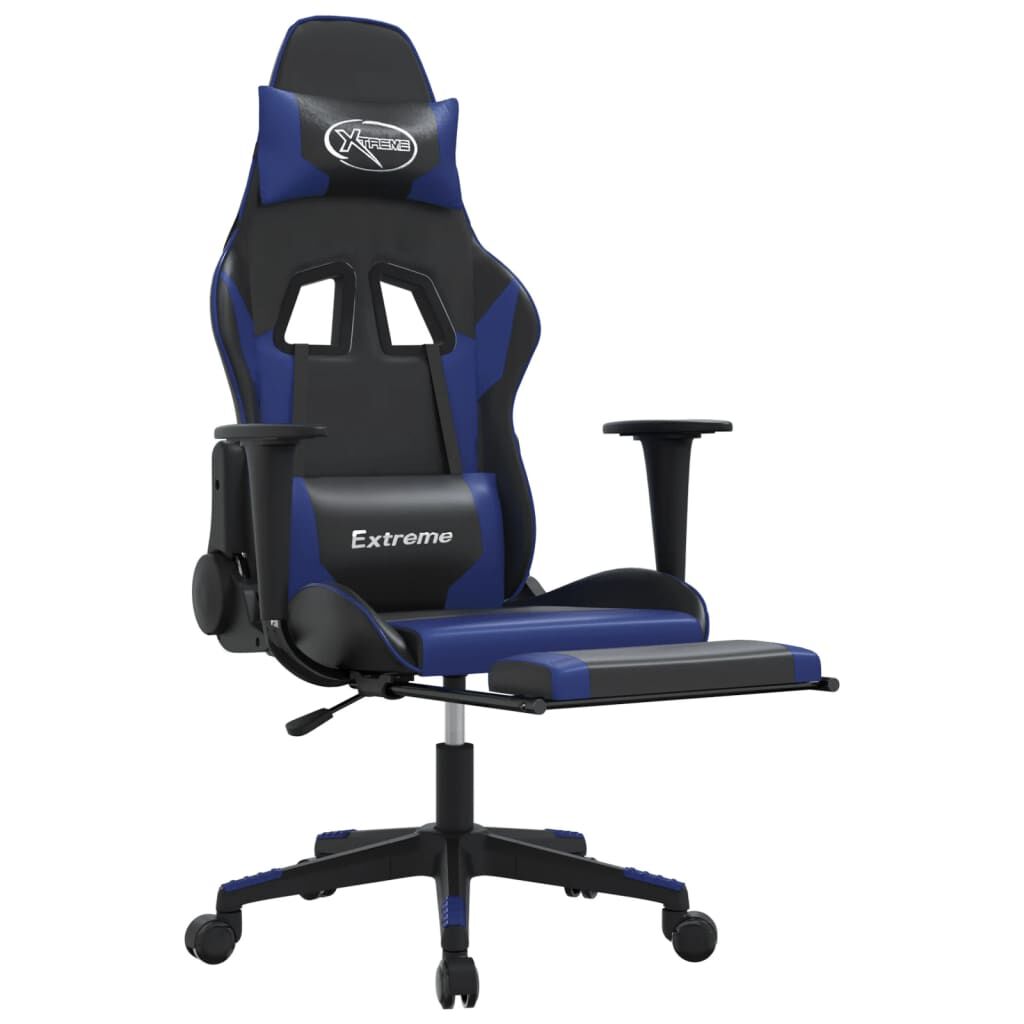 vidaXL Gaming Chair with Footrest Black and Blue Faux Leather