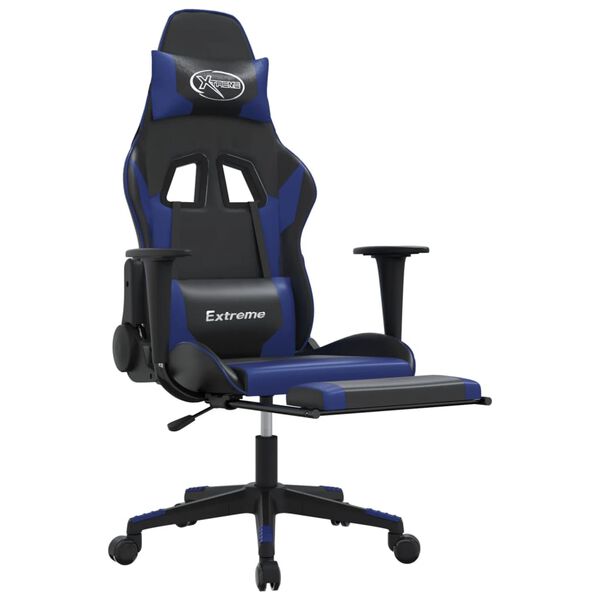 vidaXL Gaming Chair with Footrest Black and Blue Faux Leather