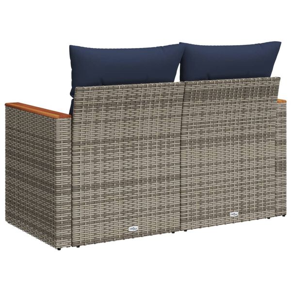 vidaXL Garden Sofa with Cushions 2-Seater Grey Poly Rattan