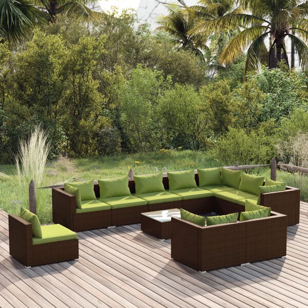 vidaXL 11 Piece Garden Lounge Set with Cushions Poly Rattan Brown