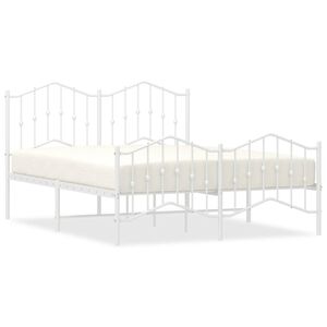vidaXL Metal Bed Frame without Mattress with Footboard White 135x190cm