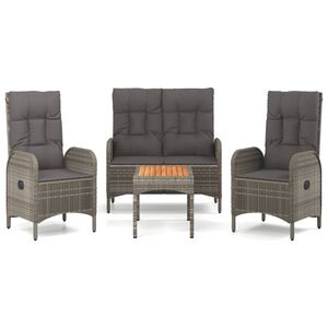 vidaXL 4 Piece Garden Dining Set with Cushions Grey Poly Rattan