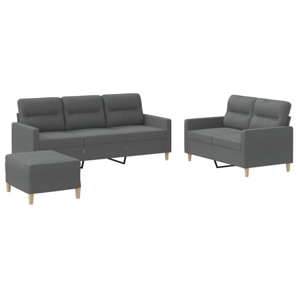 vidaXL 3 Piece Sofa Set with Cushions Dark Grey Fabric