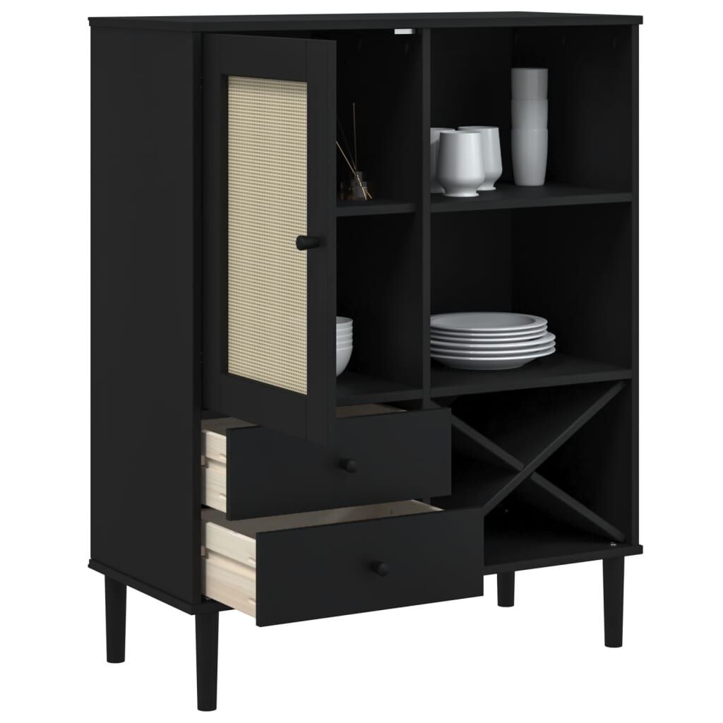 vidaXL Highboard SENJA Rattan Look Black 90x40x112cm Solid Wood Pine