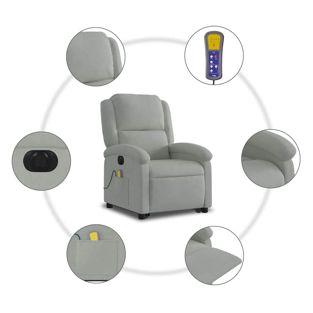 vidaXL Electric Stand up Massage Recliner Chair Light Grey Velvet