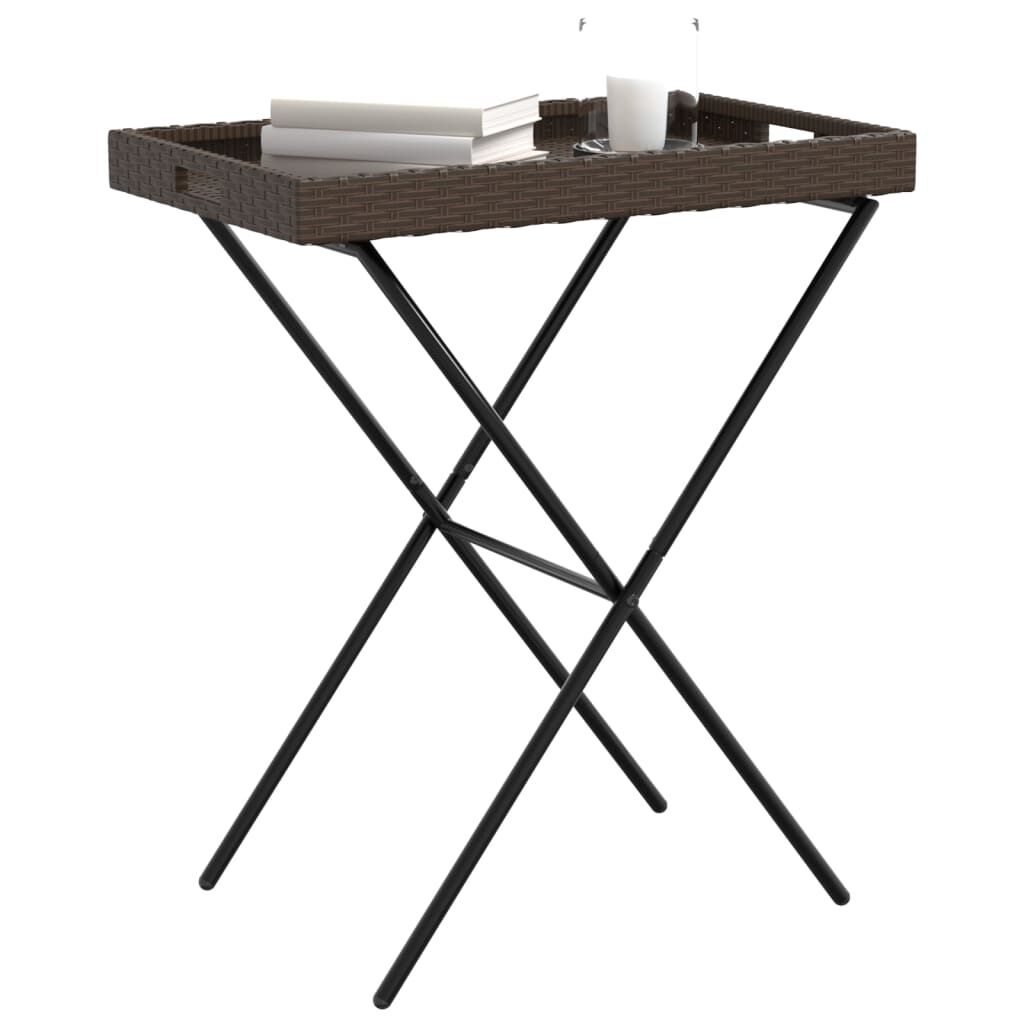 vidaXL Folding Tray Table Brown 65x40x75 cm Poly Rattan