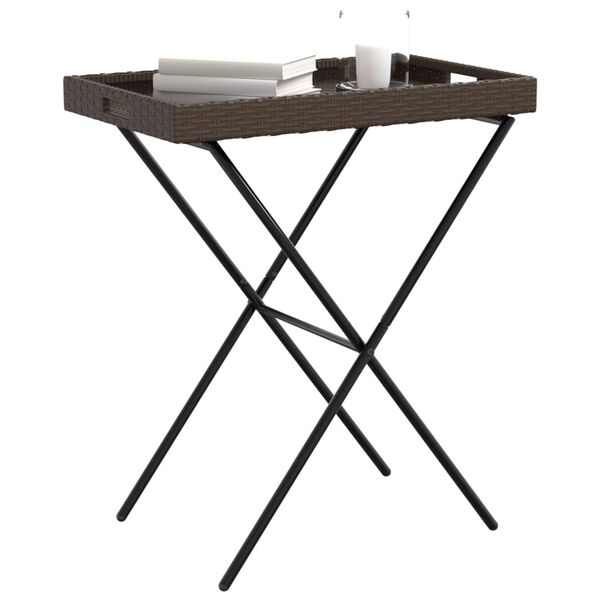 vidaXL Folding Tray Table Brown 65x40x75 cm Poly Rattan
