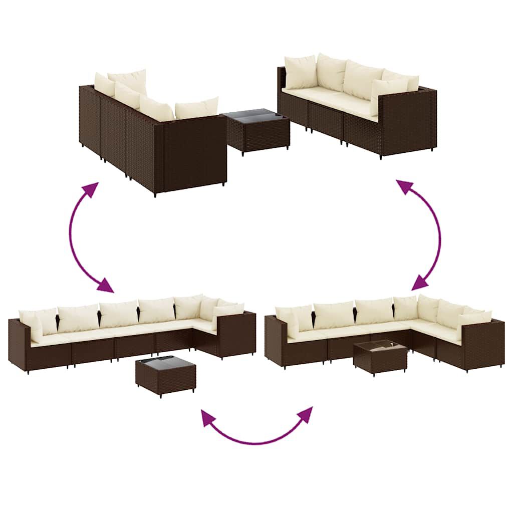vidaXL 7 Piece Garden Lounge Set with Cushions Brown Poly Rattan