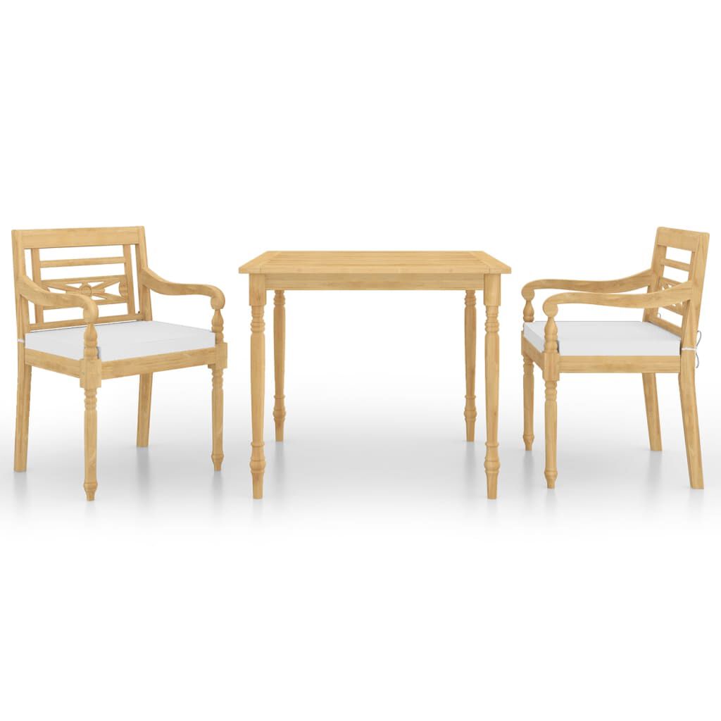 vidaXL 3 Piece Garden Dining Set with Cushions Solid Teak Wood