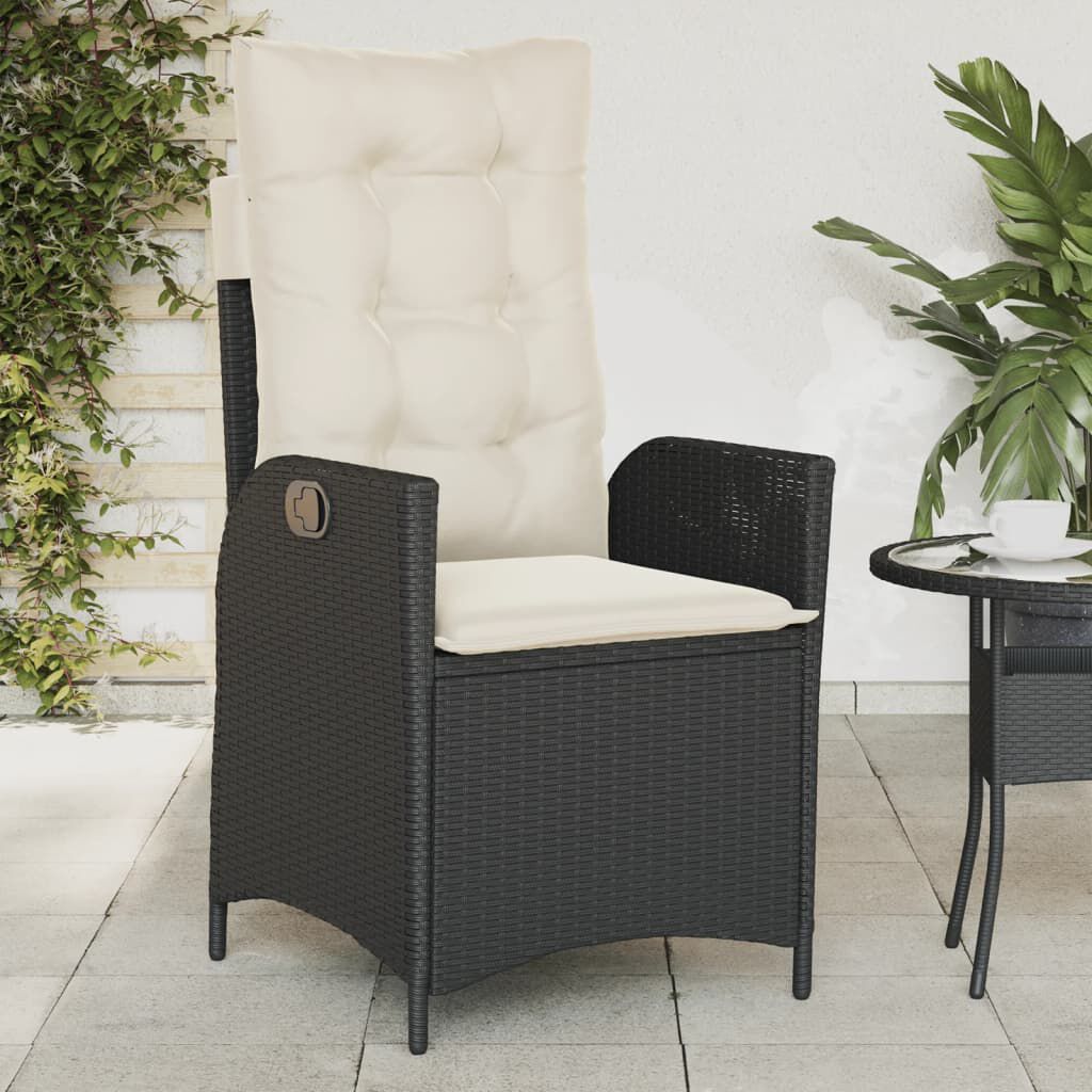 vidaXL Reclining Garden Chair with Cushions Black Poly Rattan