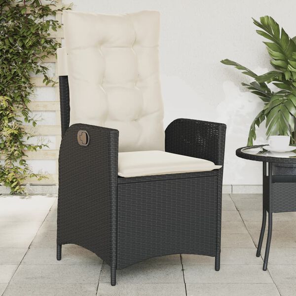 vidaXL Reclining Garden Chair with Cushions Black Poly Rattan