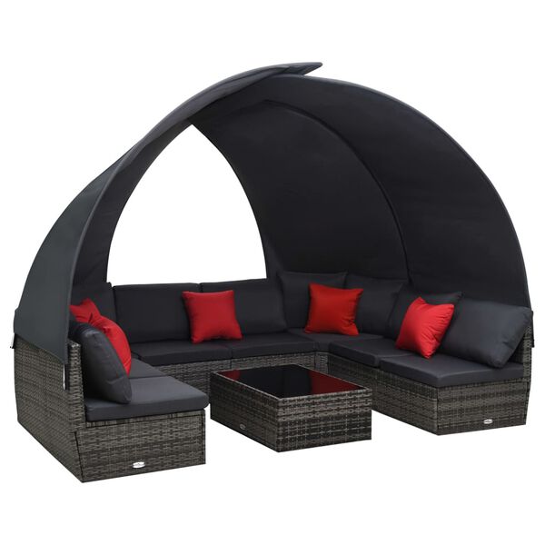 vidaXL 9 Piece Garden Lounge Set with Canopy Poly Rattan Anthracite