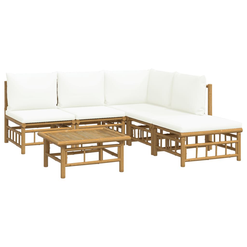 vidaXL 6 Piece Garden Lounge Set with Cream White Cushions Bamboo