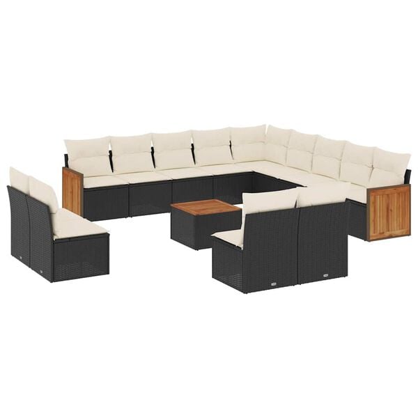vidaXL 14 Piece Garden Sofa Set with Cushions Black Poly Rattan