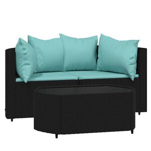 vidaXL 3 Piece Garden Lounge Set with Cushions Black Poly Rattan