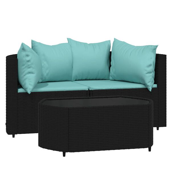 vidaXL 3 Piece Garden Lounge Set with Cushions Black Poly Rattan