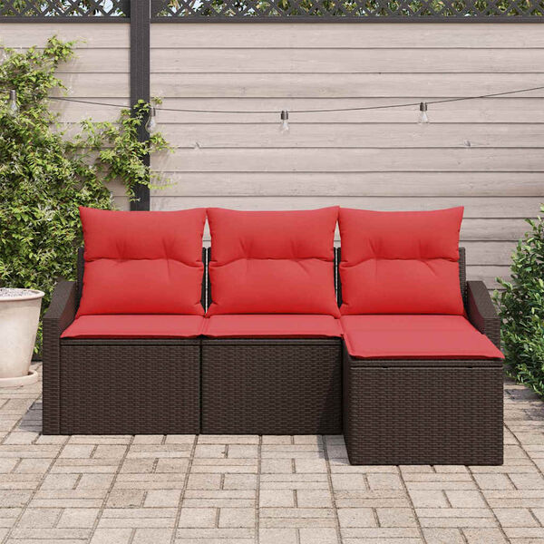 vidaXL Sofa Set with Cushion 4 pcs Brown Poly Rattan