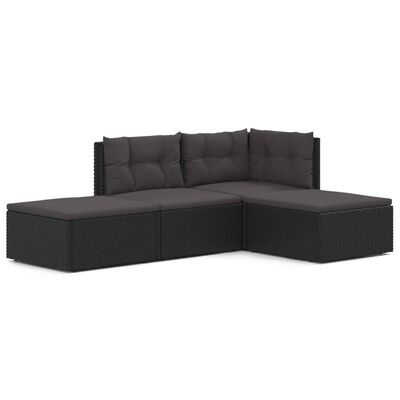 vidaXL 4 Piece Garden Lounge Set with Cushions Black Poly Rattan