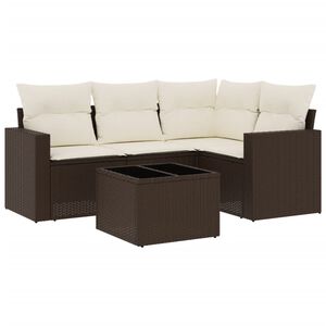vidaXL 5 Piece Garden Sofa Set with Cushions Brown Poly Rattan