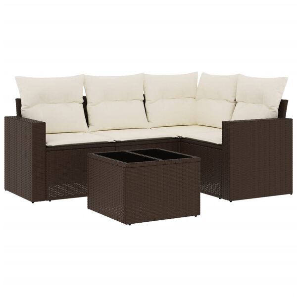 vidaXL 5 Piece Garden Sofa Set with Cushions Brown Poly Rattan