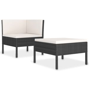 vidaXL 2 Piece Garden Lounge Set with Cushions Poly Rattan Black