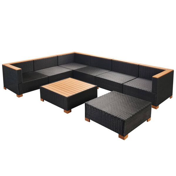 vidaXL 8 Piece Garden Lounge Set with Cushions Poly Rattan Black