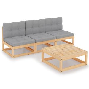 vidaXL 4 Piece Garden Lounge Set with Cushions Solid Pinewood