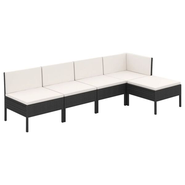 vidaXL 5 Piece Garden Lounge Set with Cushions Poly Rattan Black